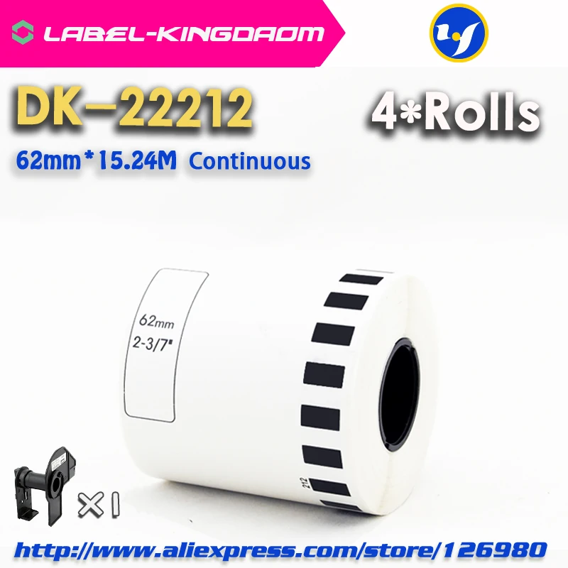 4 Refill рулона Универсальный DK-22212 этикетка 62 мм* 15,24 м Непрерывная Совместимость для устройство для печатания этикеток белого цвета DK-2212 DK22212