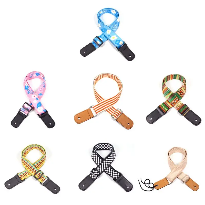 

Adjustable Colorful Ukulele Cotton Strap Style Belt With Leather Ends