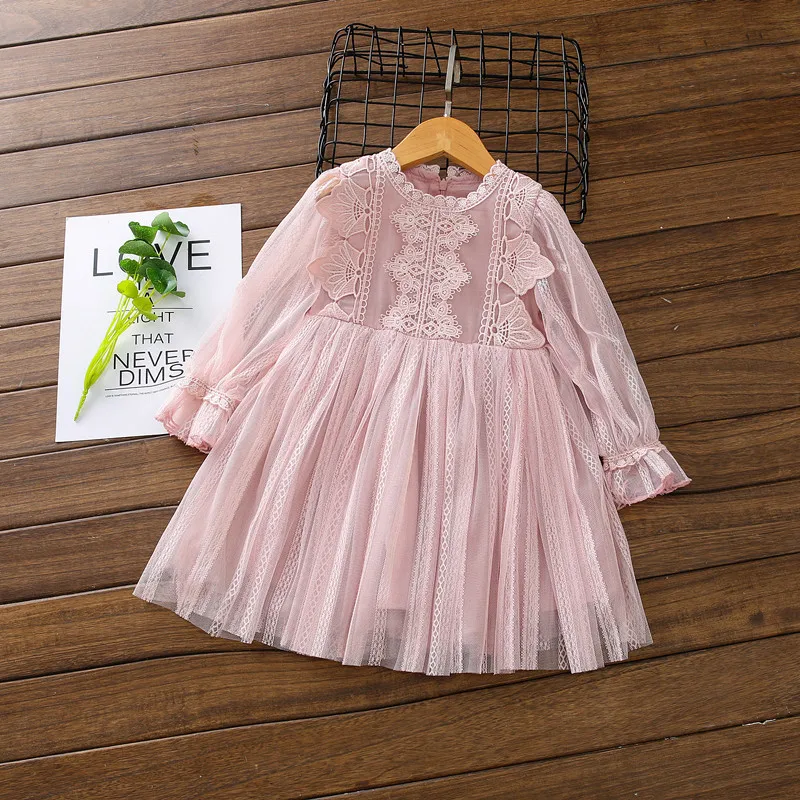 Детское платье для маленьких девочек, одежда на весну-осень, детское Сетчатое газовое платье принцессы, милая одежда, кружевное вечерние