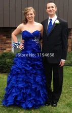 Royal Blue 2016 Formale Abend-kleid Rüschen Kristall Bodenlangen Abendkleider Freies Verschiffen Ballkleid