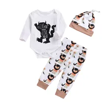 TELOTUNY Мальчики Девочки 3 шт. одежда для малышей Детская одежда с длинным рукавом Письмо печати комбинезон+ штаны+ шапка комплект AUG27