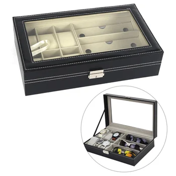 

33*20*8cm 9 Slot Fashion Glasses Storage Box Display Lot Pu Leather Display Sun Glasses Eyewear Watch Organizer Storage Boxs