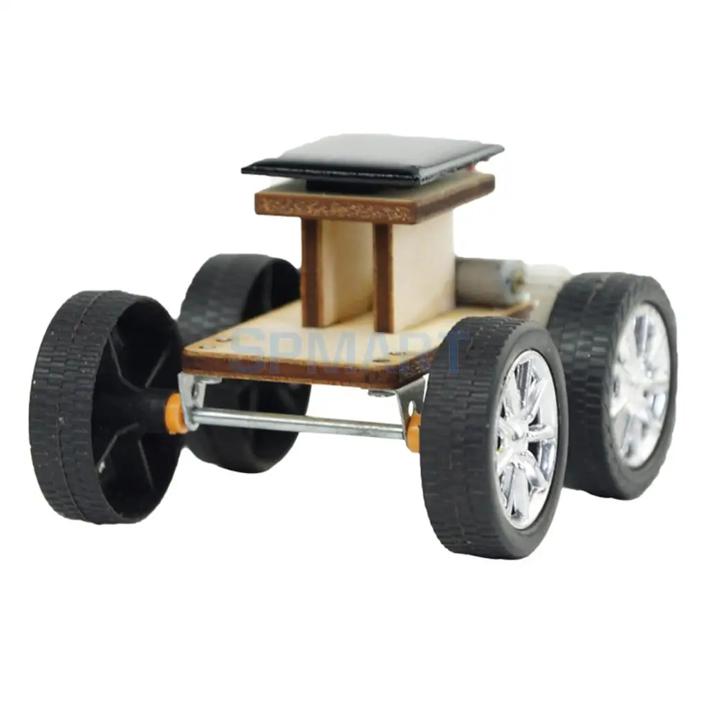DIY Wooden Assembled Solar Powered Car Runing Model Kits Science Toys