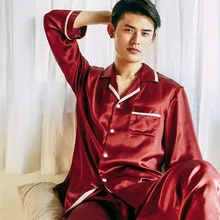 Chinese Pajamas Sets 100% Stain Silk Pijamas Big Plus Size Leisure Suits Mansleepwear Soft Pajamas for Men Pajama Sleep Wearman