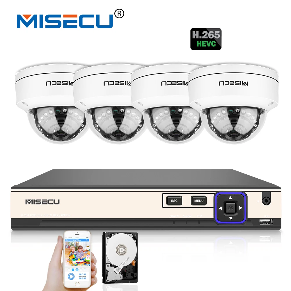 

MISECU H.265/H.264 IEE802.3af 4K HDMI POE NVR 4.0MP Hi3516D OV4689 Vandalproof 2560*1440 Metal Camera P2P Motion Night Security