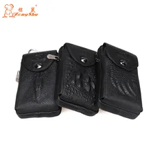 New Men Genuine Leather Real Crocodile Grain Cell/Mobile Phone Cover Case Pocket Hip Belt Bum Fanny Pack Waist Bag Father Gift