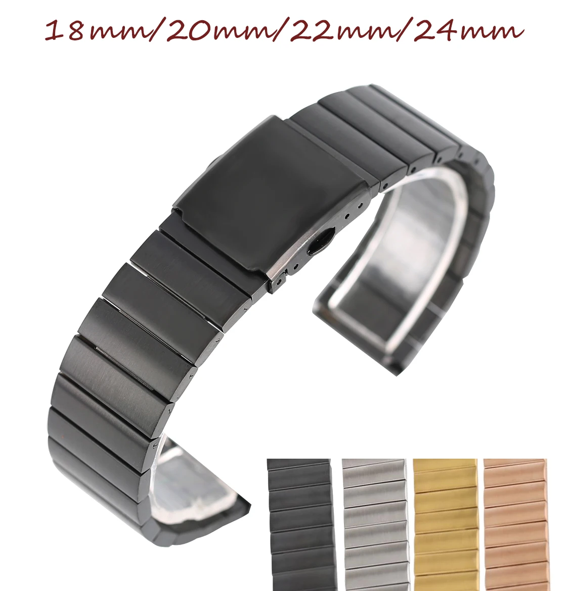 18/20/22/24mm Mens Watch Stainless Steel Band Strap Bracelet Clasp +2
