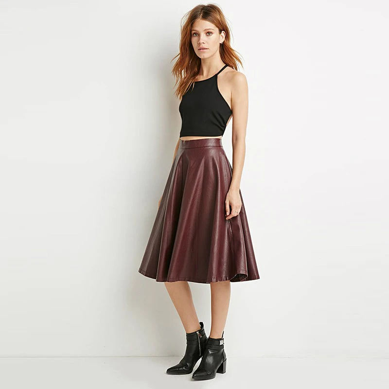 Buy Women's Faux leather umbrella skirt Girl's Casual