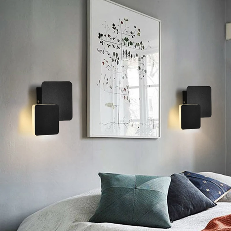  Wall lamps for bedroom living room square white black body AC90-260V indoor Led wall lamp rotating  - 32874303833