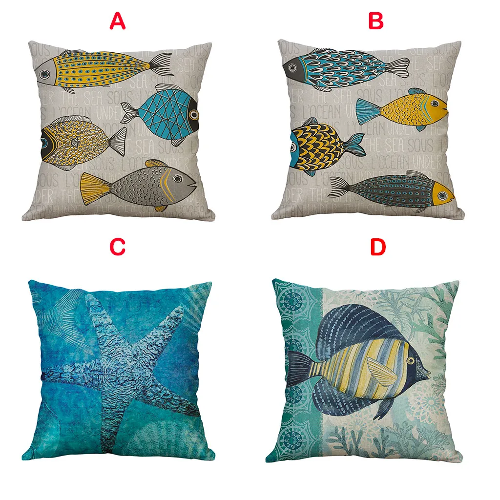 

Cushion Cover Marine Life 40x40cm Linen Pillow Pillowcase Home Decorative Cojines Decorativos para Sof Decorative Pillows