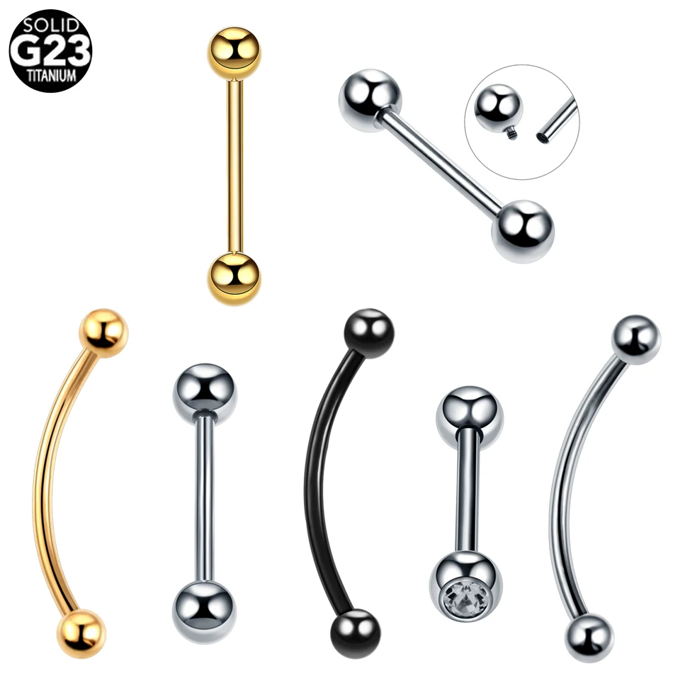 

50Pcs/lot Titanium Curved Banana Straight Barbell Tongue Rings Eyebrow Rod Lip Bar Industrial Piercing Helix Cartilage Earrinigs