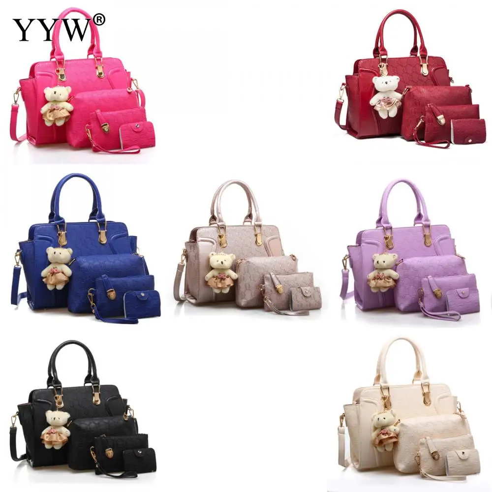 

Fashion Leather Shoulder Bag 4 Bag Set Women Tote with little bear doll Female Messenger Shoulder Bag