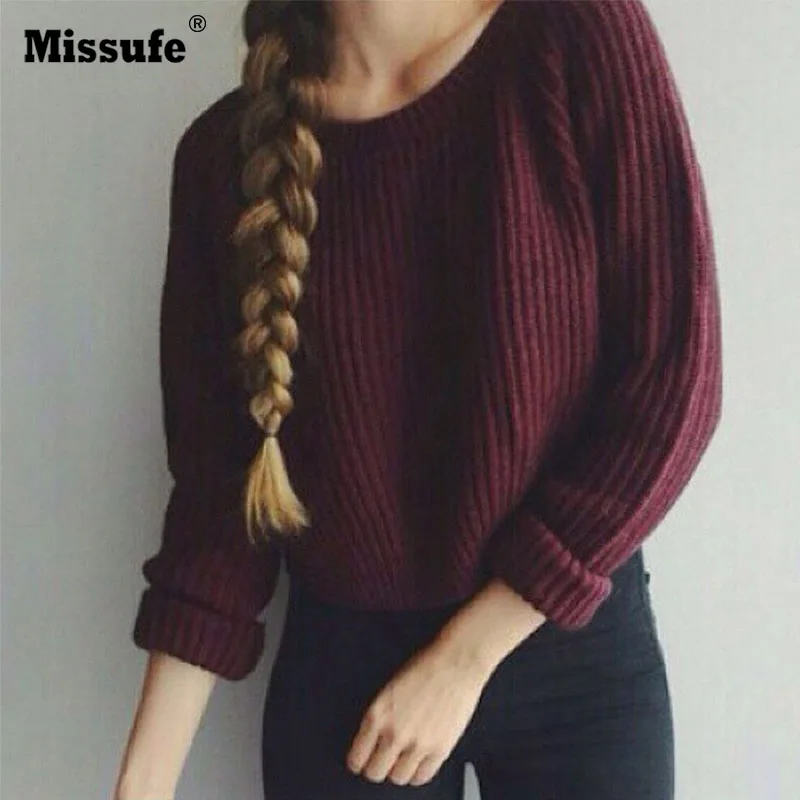 Missufe с длинными рукавами и круглым вырезом свитер Для женщин трикотажные осень-зима Джемперы 2018 модные Повседневный пуловер свитера