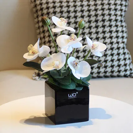 Искусственный ПУ бабочка Орхидея набор бонсай в горшках домашний Декор керамическая ваза растения в горшках цветы Свадебные украшения вечерние принадлежности - Цвет: A006 31x20cm