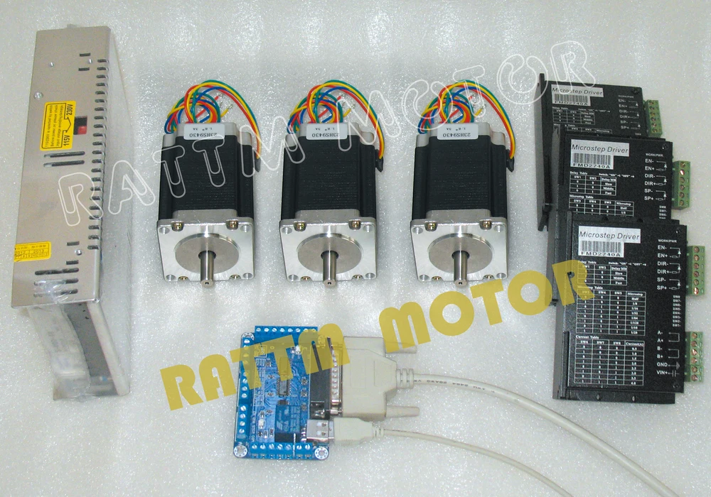 

3Axis CNC controller kit,3PCS Nema23 CNC stepper motor(Dual shaft) 76mm,3A,270oz-in & Motor Driver 4A,50V & Power supply & board