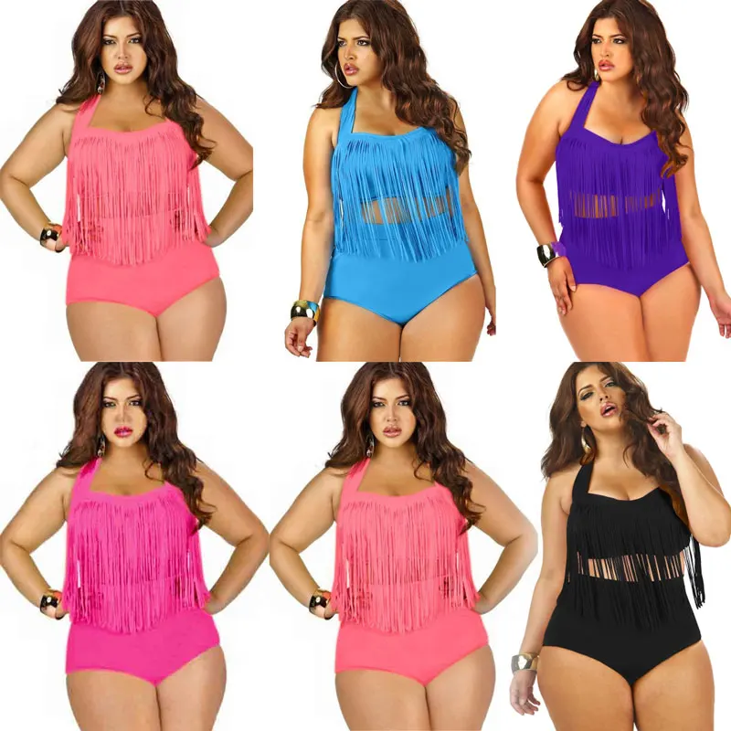 Conjunto de Bikini de verano 2019 para mujer con borla Sexy Halter Top Push Up Bikini traje de baño talla grande 3XL playa biquini traje de baño