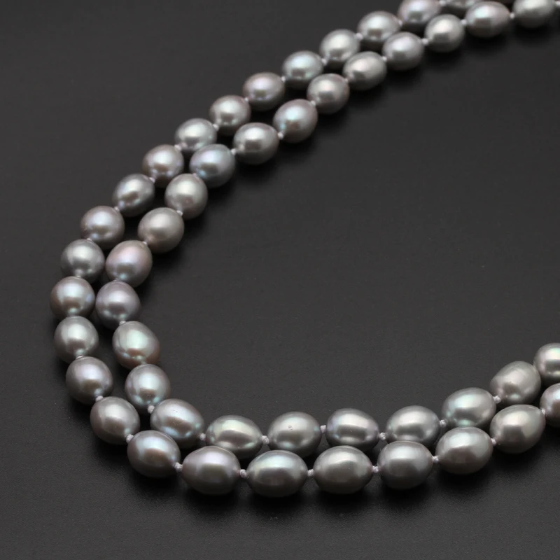 Стильная; 2 уровня жемчужное ожерелье 8-9 мм серый натуральный пресноводный жемчуг чокер 925 серебро для женщин жемчужные ювелирные изделия