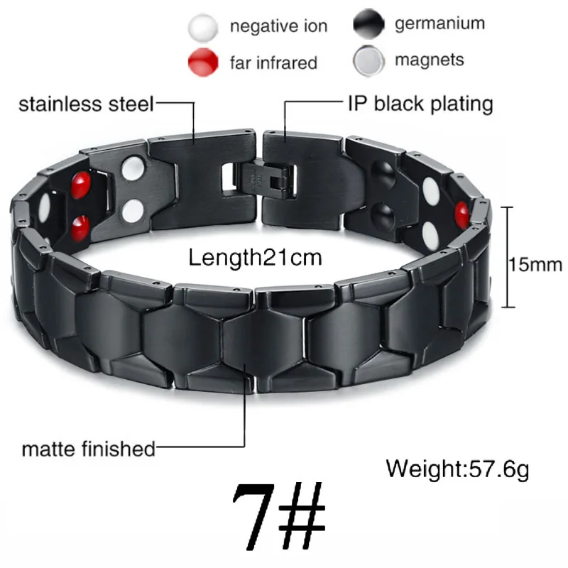 Для женщин и мужчин, забота о здоровье, германий, магнитный браслет для артрита и карпального туннеля, 316L, нержавеющая сталь, терапевтические браслеты - Окраска металла: Black 7