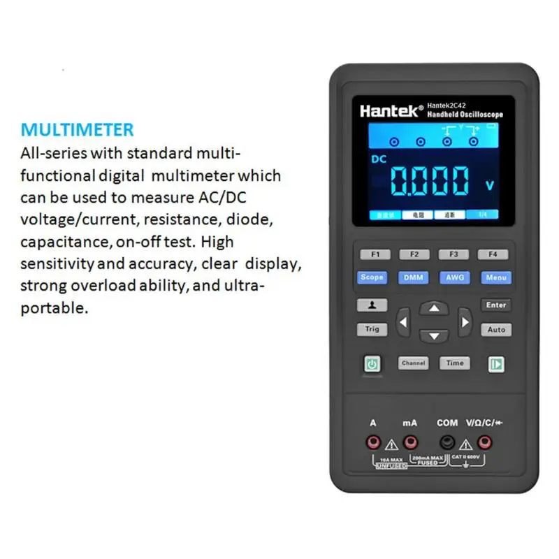 

Alloet 3 in 1 Digital Oscilloscope+Waveform Generator+Multimeter Portable USB 2 Channels 40-70MHz LCD Display Tester Meter Tool