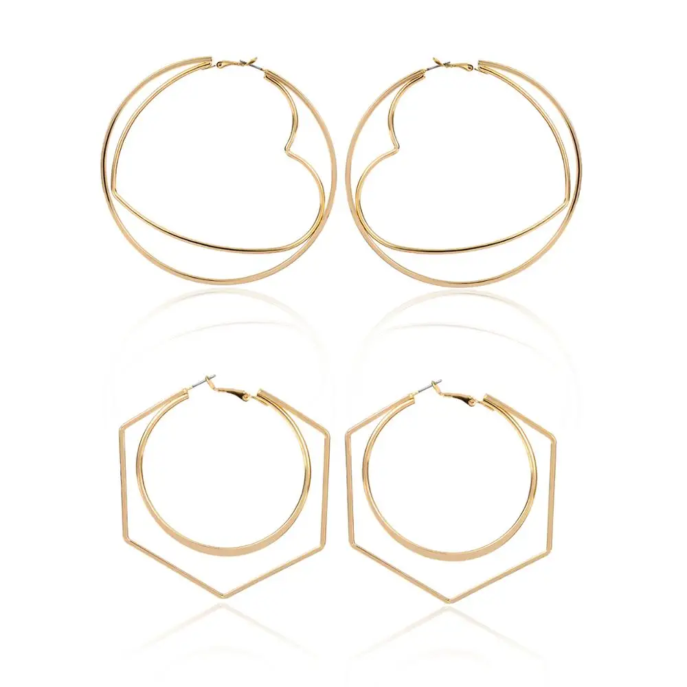 SHIXIN, модные большие круглые серьги в форме сердца, золотые/серебряные большие серьги-кольца для женщин, круглые серьги в стиле хиппи, дизайнерские ювелирные изделия