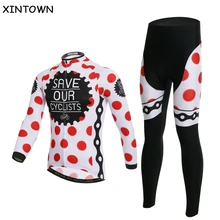 XINTOWN Красный горошек Велоспорт Джерси с длинными рукавами одежда Велоспорт Наборы командный велосипед Джерси+ брюки костюм Весна Осень Зима Одежда
