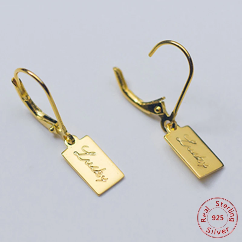 Женские Модные 100% стерлингового серебра 925 пробы с надписью Lucky Charm серьги