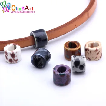 

OlingArt 17*14mm 6Pcs/lot Leather clasps Ceramic beads Spot pattern Multicolor mixing DIY square hole 10*6mm Jewelry making