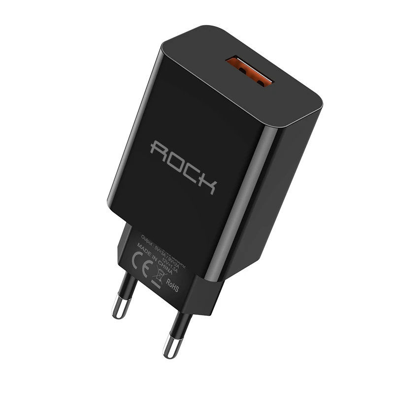 ROCK 18 Вт Быстрая зарядка QC 3,0 USB зарядное устройство для iPhone Xiaomi samsung с двумя портами USB быстрая зарядка автомобильное зарядное устройство с европейской вилкой USB - Тип штекера: Black