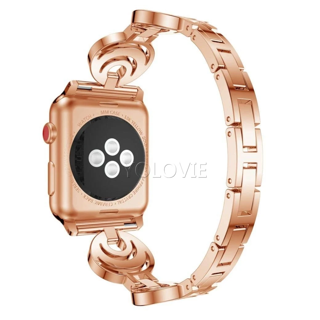 Yolovie Алмазный металлический ремешок для Apple Watch 40 мм 44 мм полумесяц нержавеющая сталь женский браслет для iwatch 38 мм 42 мм серия 4 3 2 1