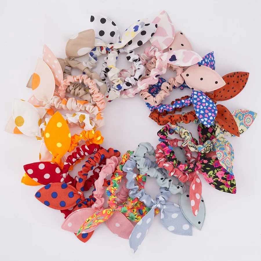 

20Pcs/Lot Fashion Elastic Hair Bands Rabbit Ears Scrunchy Headband Girls Cute Bunny Hair Accessories Fabric Polka Dots Headwear
