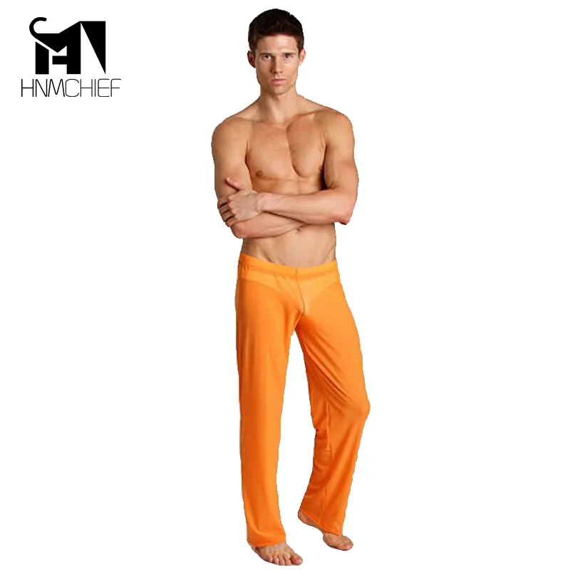 

mens see through pants sexy male pajamas Sheer See Through Long Pants Home Casual Loose Trousers Home Casual Loose Ultra-thin