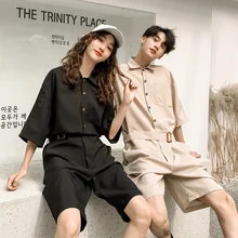 Высококачественные корейские шорты комбинезоны мужские Свободные Комбинезоны Молодежные дикие комбинезоны модные красивые парные Комбинезоны размер S-2XL