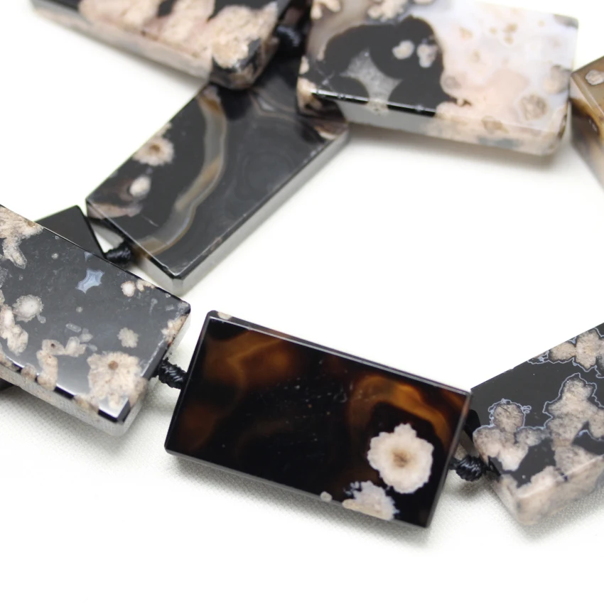 9PCS/Str,Polished Back Cherry Blossom Aga te Beads Pendant,Rectangle Shape Sakura Agates Slab Slice Jewelry Making Crafts