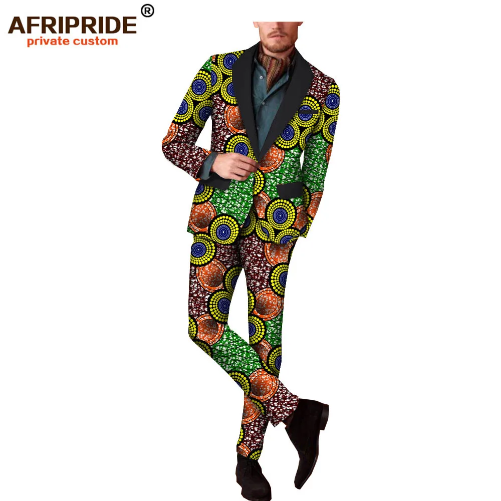 Весенне-осенний Африканский повседневный костюм с принтом для мужчин, Двусторонняя куртка с длинными рукавами+ Длинные мужские прямые брюки, комплект A1816003 - Цвет: 488-12