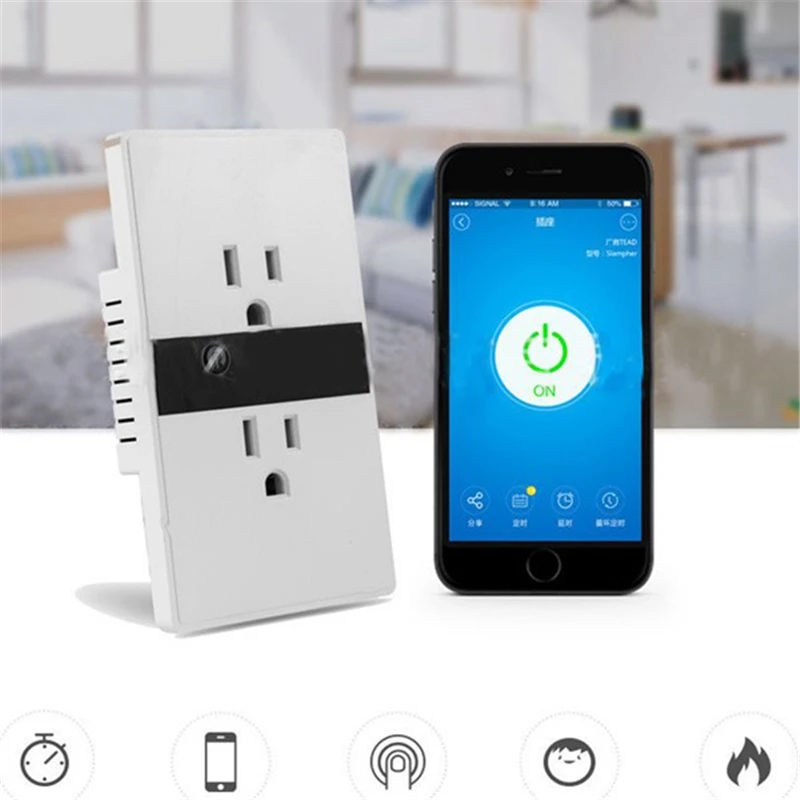 

Wireless WIFI Smart Wall Socket US Plug Double Hole Version Alexa Voice Control Wireless Lighting Control Multifunction Socket