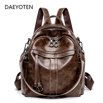 

DAEYOTEN Anti-theft Women Backpack Retro Oil Wax School Bag Laptop Backpacks Female Multi-purpose Leisure Travel Bags ZM0170