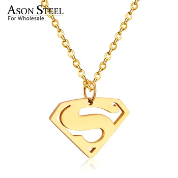 

ASONSTEEL Stainless Steel Superman Pendant Necklace Gold/Silver Color Chains Neckalce Women Men Accessories Party