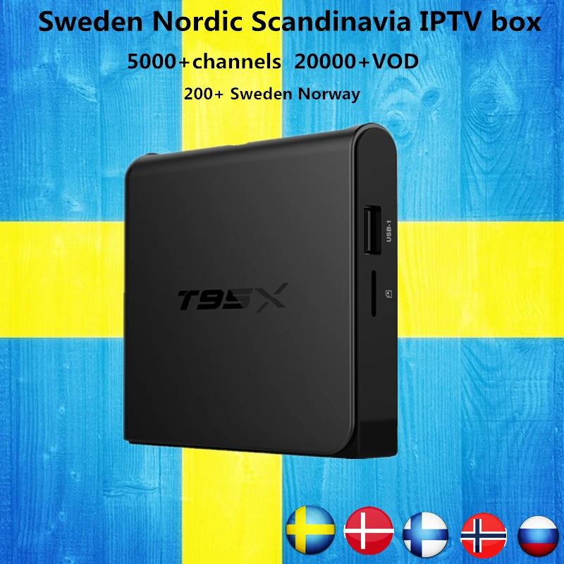 

Sweden iptv Box T95X Amlogic S905X Android 6.0 TV Box HD 4K Smart tv box+1 Year 4700+Russian Nordic Arabic IPTV free shipping