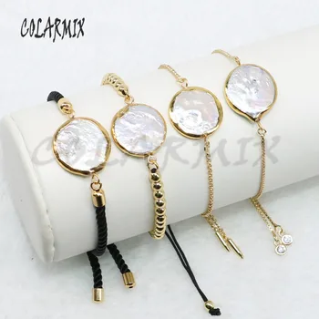 

8 Pieces Round Gold color pearls bracelet natural pearls bracelet chain bracelet fashion gift for lady 4894