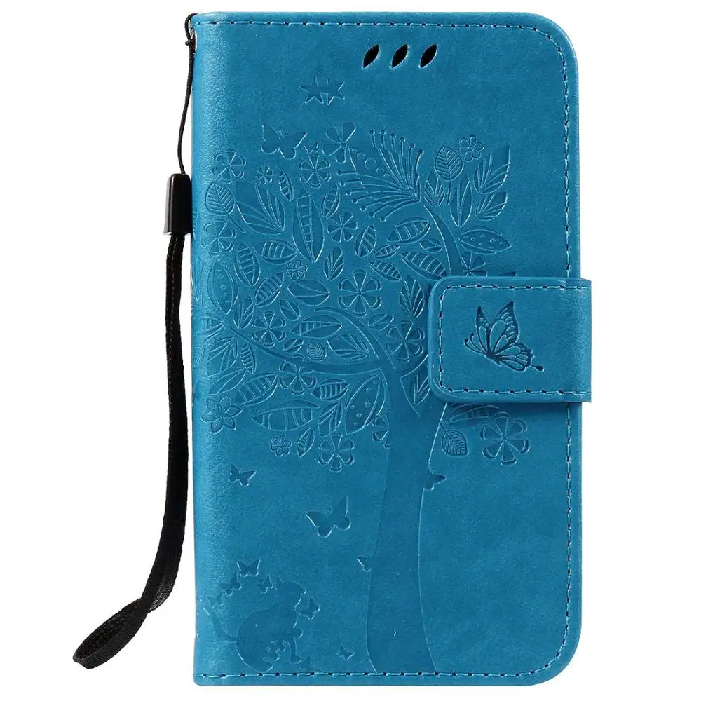 Чехол для LG K3 LTE K100 K100DS LS450S, тисненый Чехол-книжка с изображением кота и дерева, кожаный чехол-книжка, мягкий ТПУ чехол для телефона - Цвет: Синий