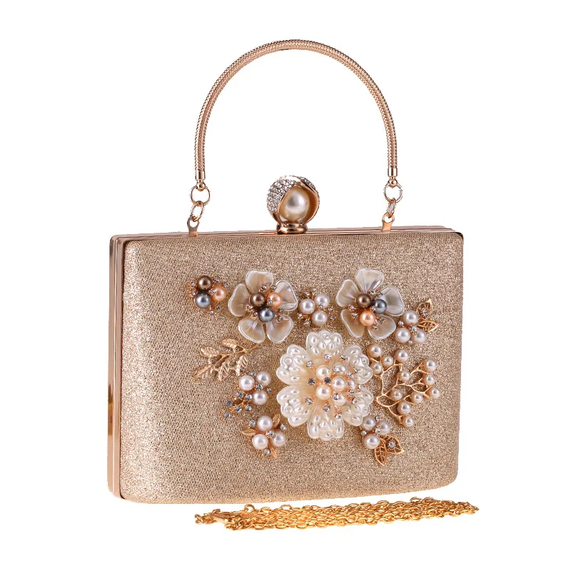 

2019 New Evening Handbag Fashion Wild Women's Pearl Handbag Chain Shoulder Bag Hard Shell Small Square Bag A754