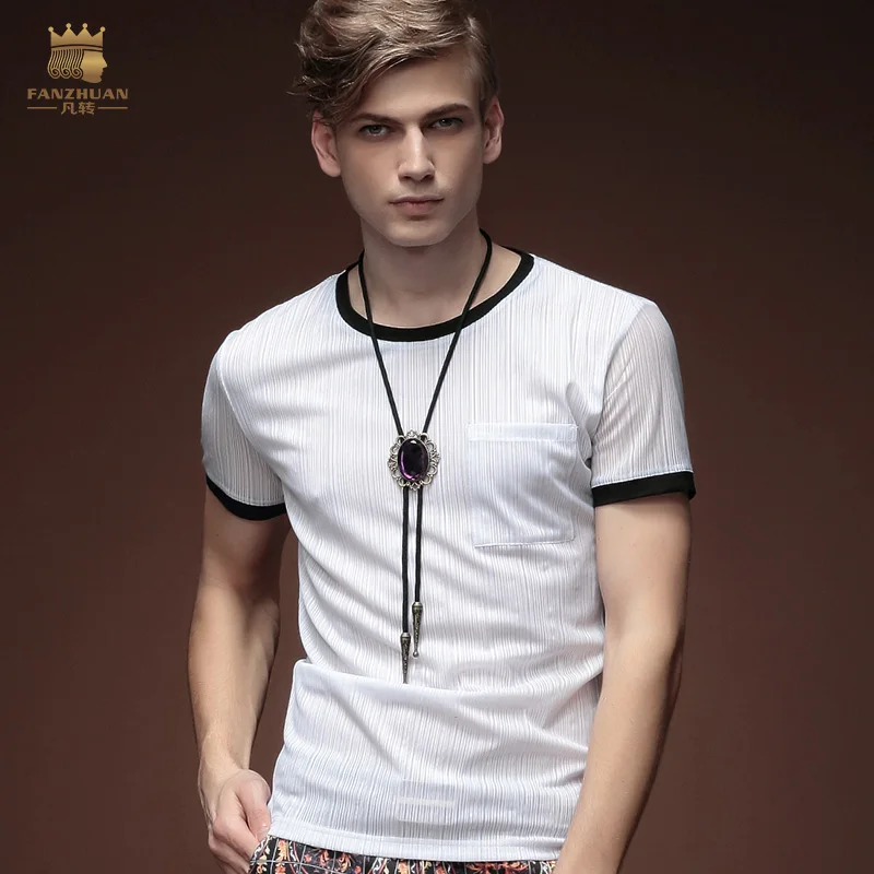 FanZhuan/, новая модная повседневная мужская футболка с короткими рукавами, белый полупрозрачный, базовая футболка с круглым вырезом, 15649