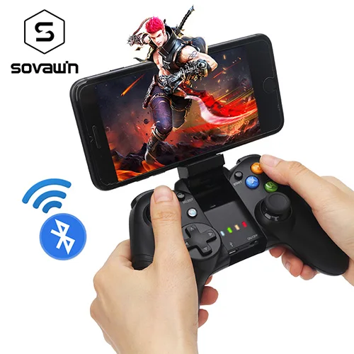 Sovawin Bluetooth Android джойстик геймпад беспроводной джойстик для ios PC мобильный телефон с гибким держателем для Smart tv Android BOX - Цвет: Black
