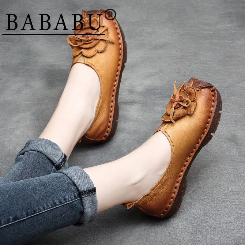 

New Fashion Chinese Style Vintage Butterfly Genuine Leather Shallow Soft Soles Handmade Ladies Flats Slip On Casual Shoes Women