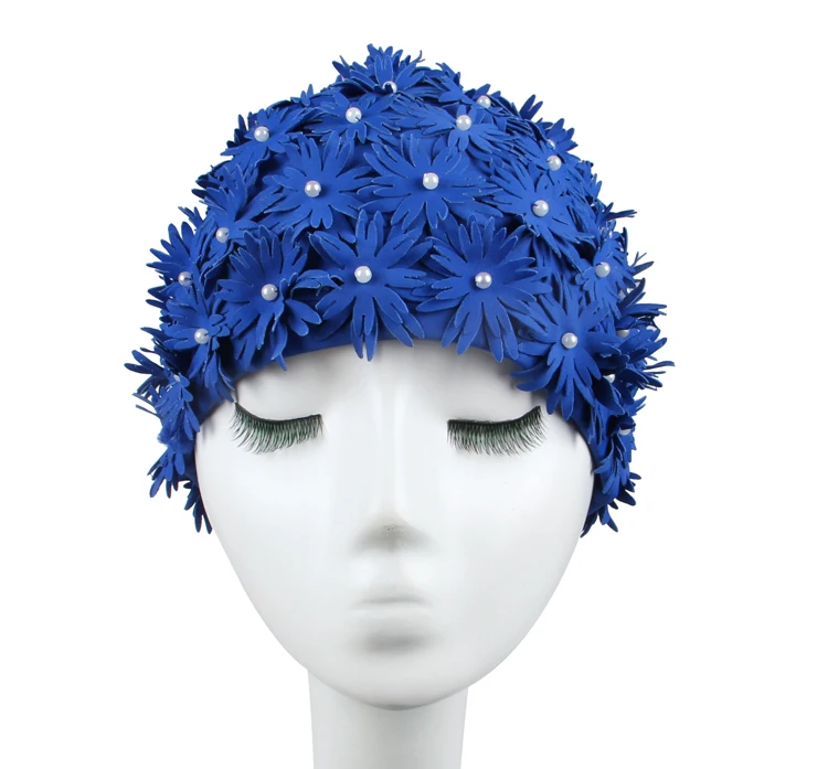 

Elastic Waterproof PU Fabric Long Hair Swim Pool Hat Ear Protection Swimming Caps 2019 Women elasticity Skid Casquette Flowers