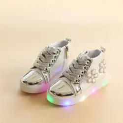 2018 Европейский Чистый цвет светодио дный милые светодиодные освещенные детские туфли высокого качества блестящие детские повседневные