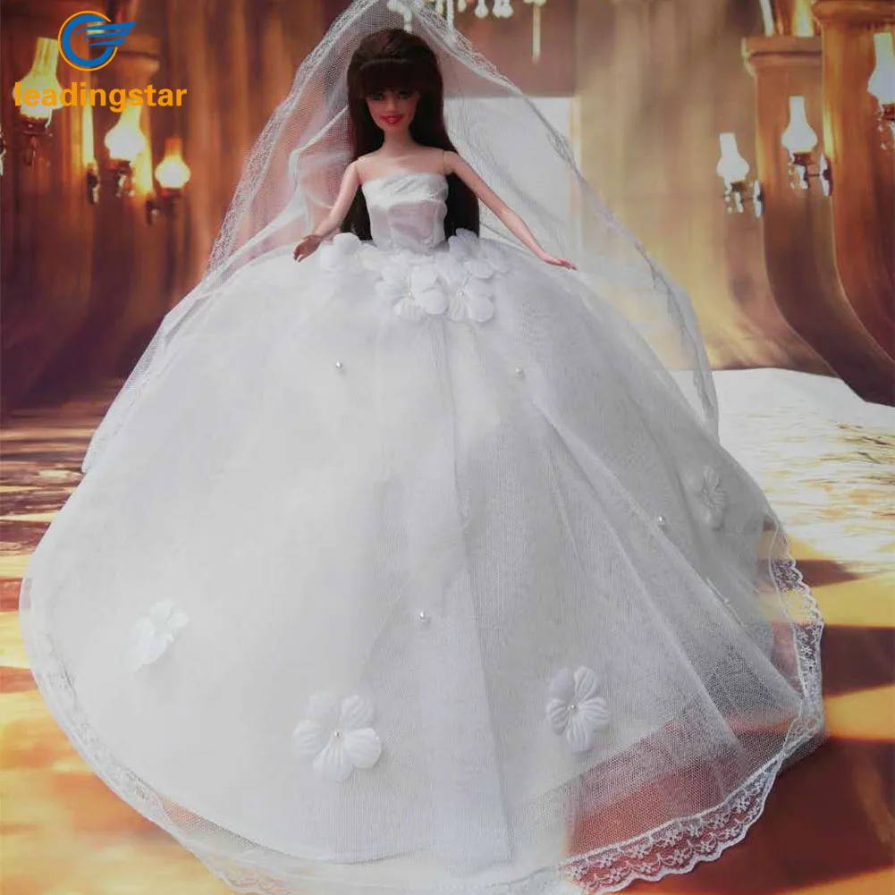 

LeadingStar Luxurious Handmade Barbie Dolls Strapless Flower Pearl Studded Wedding Dress with Gown Veil zk15