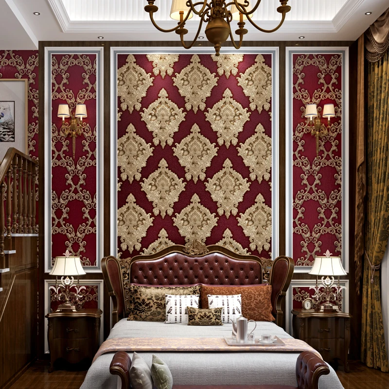 Европейский Стиль Дамасская настенная бумага 3D стерео тисненые цветы ПВХ обои для гостиной спальни Роскошный домашний декор настенное покрытие