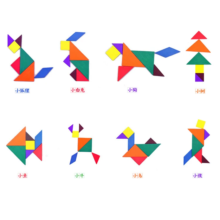 Деревянные Tangram 7 частей головоломки красочные геометрические формы квадрат IQ игры головоломки интеллектуальные Обучающие игрушки для детей