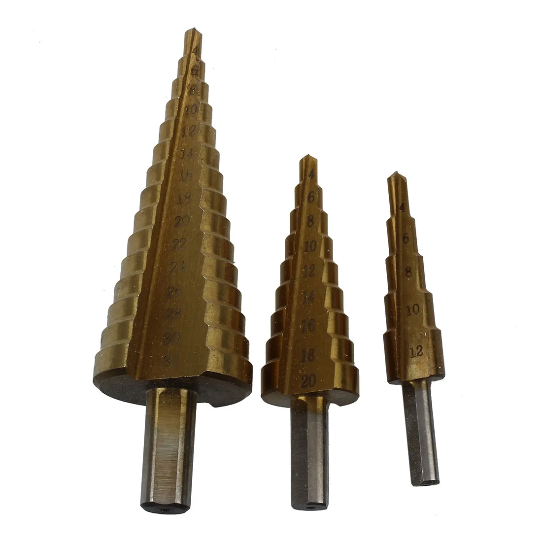 Brand New Set of 3 Drills Cutters Floors Conical HSS steel Brand New Set of 3 Drills Cutters Floors Conical HSS steel